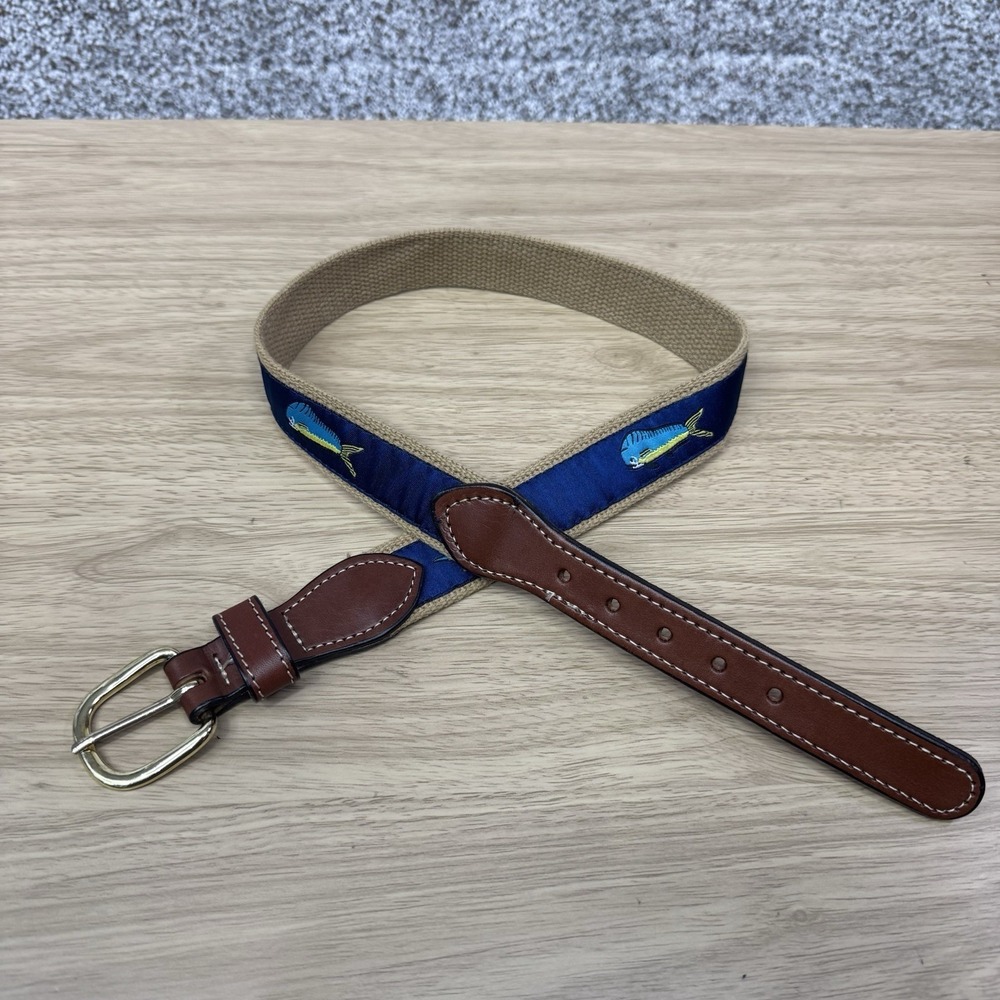 Leather Canvas Golf Belt Boy's Size 26 Mahi Saltwater Fish Print Fishing Youth